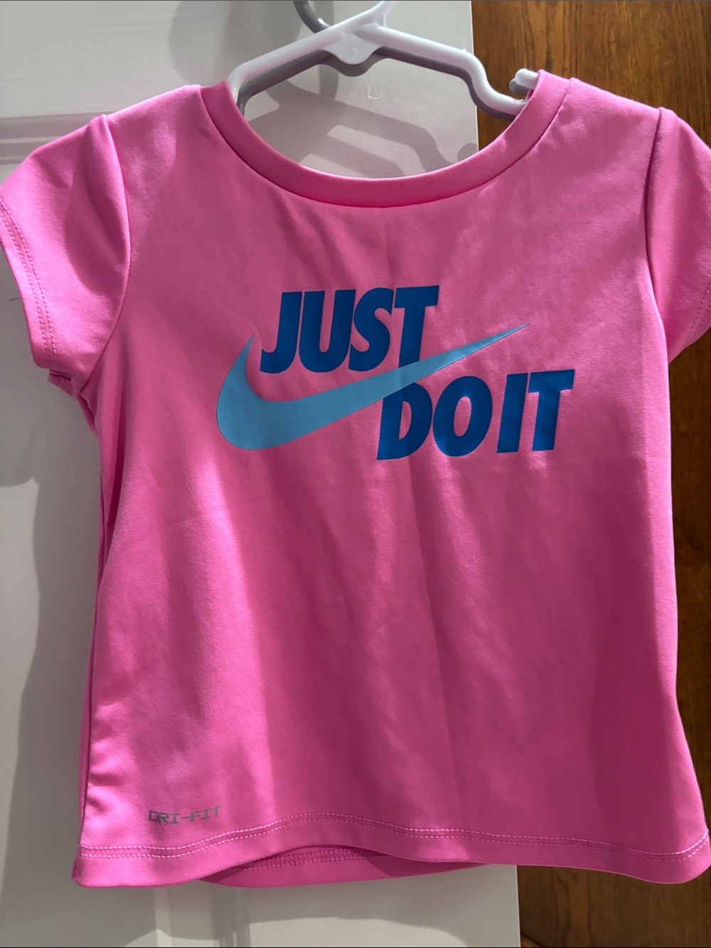 Nike Pink Short Sleeve Tee with Blue 'Just Do It' Logo